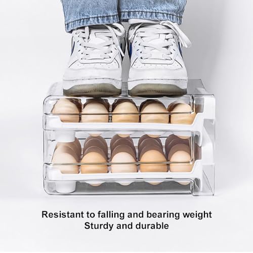 Clear Egg Organizer for Refrigerator, Stackable 2-Tier Storage Tray