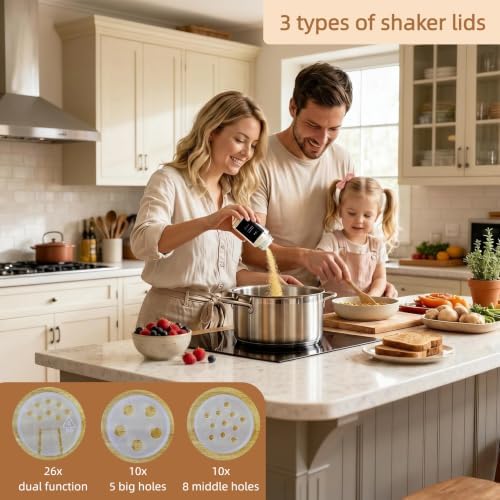 Glass Spice Jars with Labels, Seasoning Jars; 26 Pcs Stainless Steel