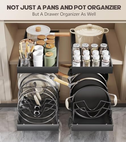 Lozovin Pull Out Pots and Pans Organizer Under Cabinet, Sliding Lid