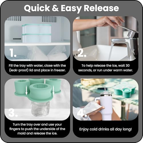4-Ring Silicone Ice Cube Tray for Stanley Cup with Lid and Metal
