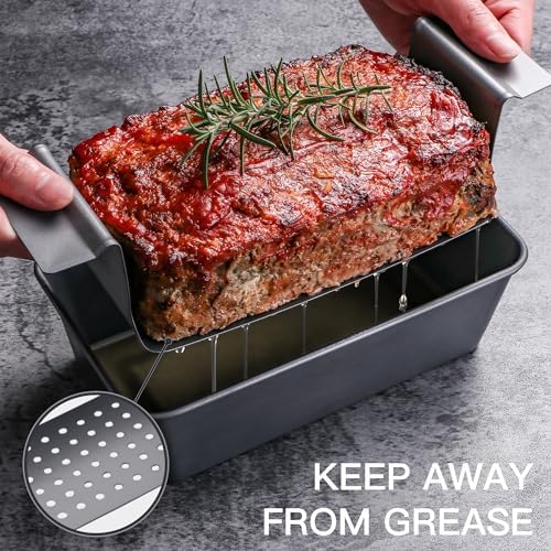 HONGBAKE Meatloaf Pan with Drain Tray, 9 x 5 Inches Loaf Pans with
