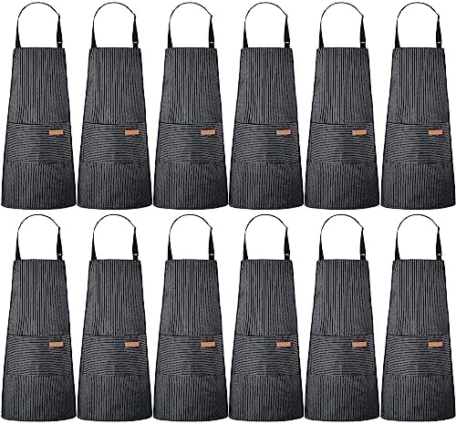 Handepo 12 Pcs Cotton Striped Aprons for Cooking