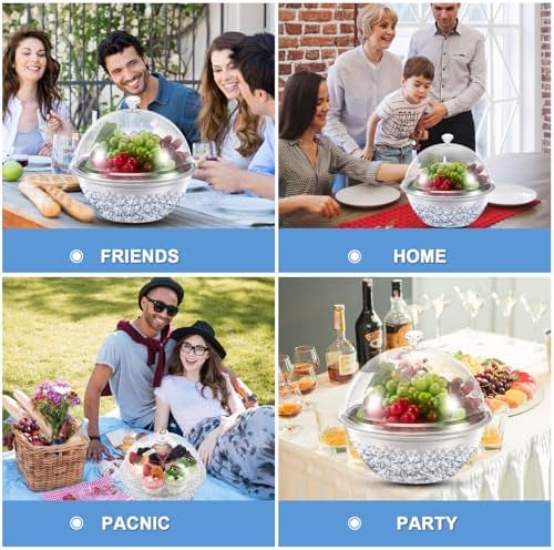 Iced Salad Bowl Large Chilled Serving Bowl 4 Tier Cold Serving Tray Dishes with Lids Veggie Platter with 4 Spoons for Party Buffet to Keep Fruit Food Potato Pasta Cold(30 cm)