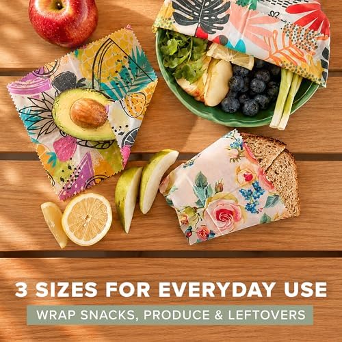 Beeswax Food Wraps (3-Pack S/M/L) – Reusable & Washable Food Storage