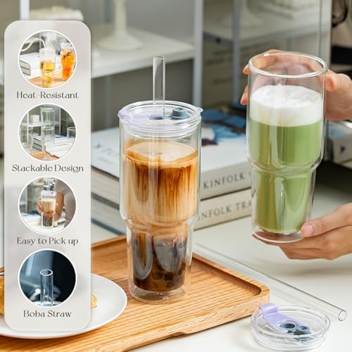 KEMORELA 28 oz Double Wall Glass Tumblers Set of 2, Extra-Wide 13mm