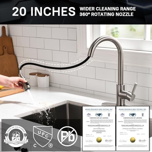 WEWE High-Arc Pull-Down Kitchen Faucet, Brushed Nickel