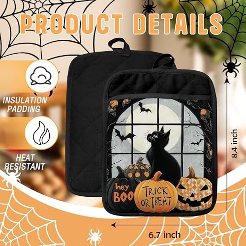 Black Cat Pumpkin Halloween Pot Holders, Set of 2
