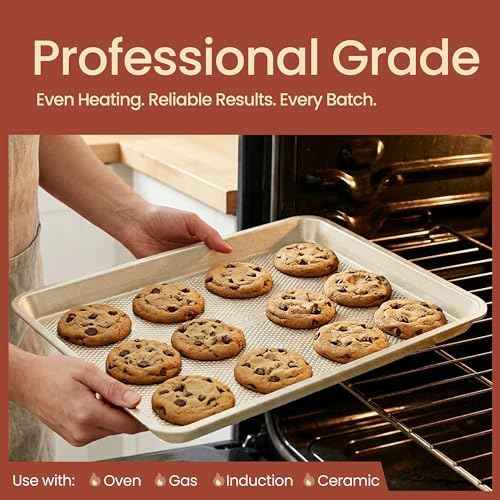 Diamond Bottom Cookie Sheet Set of 2, Nonstick White Marble Carbon