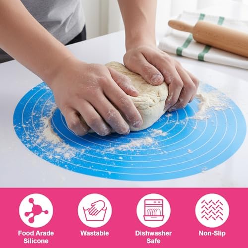 3 Pcs Silicone Cake Mats, Round, Pink Blue Green