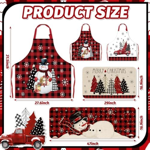 Whaline 15Pcs Christmas Kitchen Accessories Set Buffalo Plaid Snowman