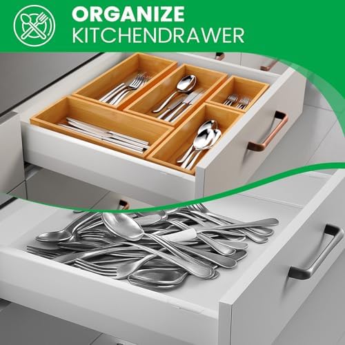 Bamboo Drawer Organizer Set, 5-Piece Storage Trays for Kitchen