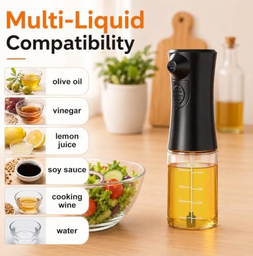 Electric Oil Sprayer, 160ml Glass Bottle, Black