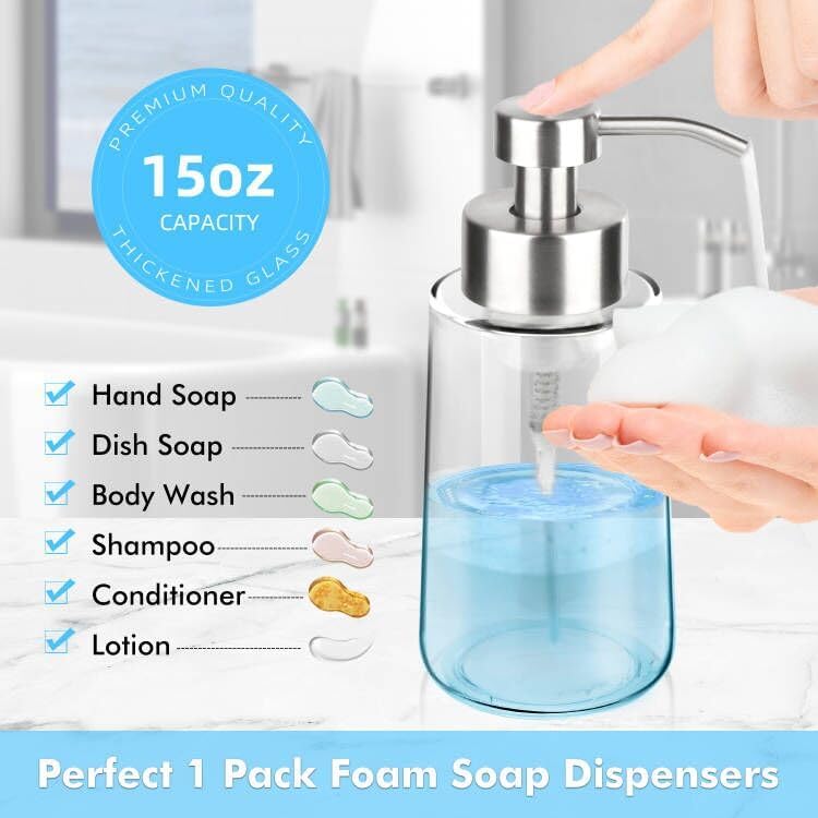 Thick Glass Soap Dispenser with Rust Proof Stainless Steel Pump, Clear