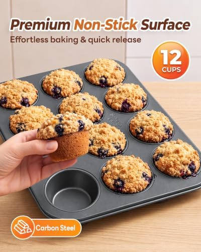 Bake Choice Muffin Pan for Baking, Standard Cupcake Pan, Nonstick 12