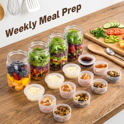 32oz Glass Salad Jars 4 pc, Meal Prep Containers with Handle 3 Divider