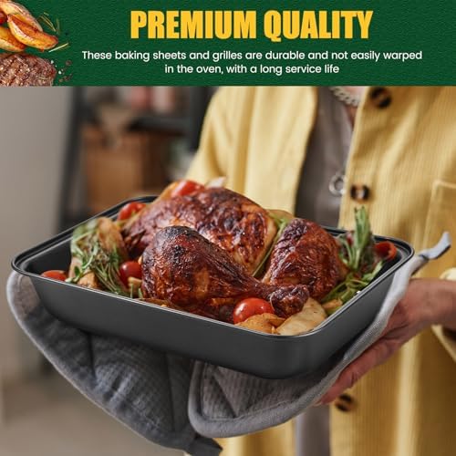 6 Pcs Roasting Pan with Rack Set 14/13/12" Stainless Steel Cookie