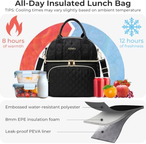 AIJIEKE Insulated Lunch Bag, Double Deck, Purple