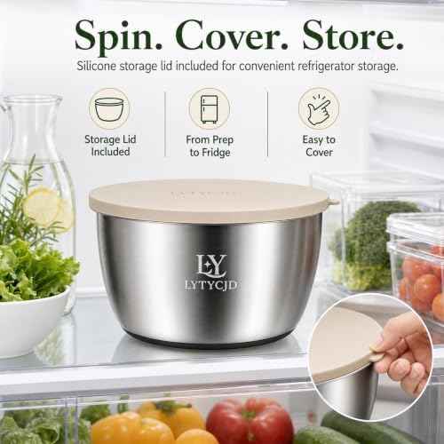 Large Salad Spinner 5.3 Qt with Stainless Steel Basket & Storage Lid, Black
