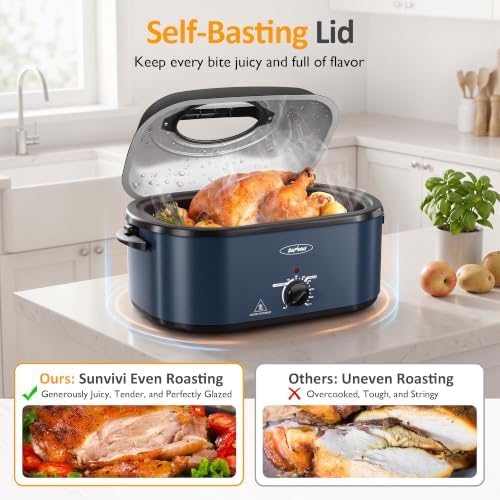 SUNVIVI 28QT Roaster Oven with 3 Buffet Server for Whole Turkey Up To