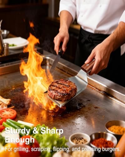 Solid Stainless Steel Griddle Spatula Burger Turner,Blade:5.3"L×2.8"W