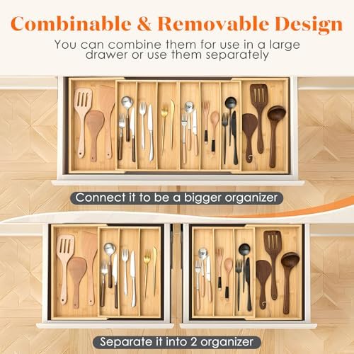 Kathfly Extra Large Drawer Organizer Kitchen Utensils Expandable 21.4