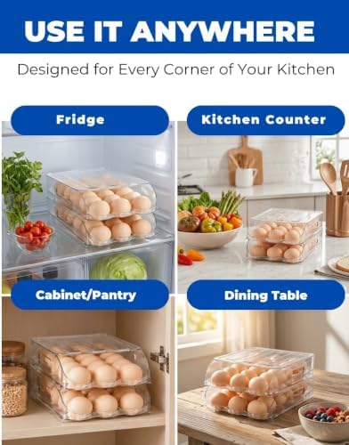 Egg Holder for Fridge, 2 Pack, 18 Eggs Each
