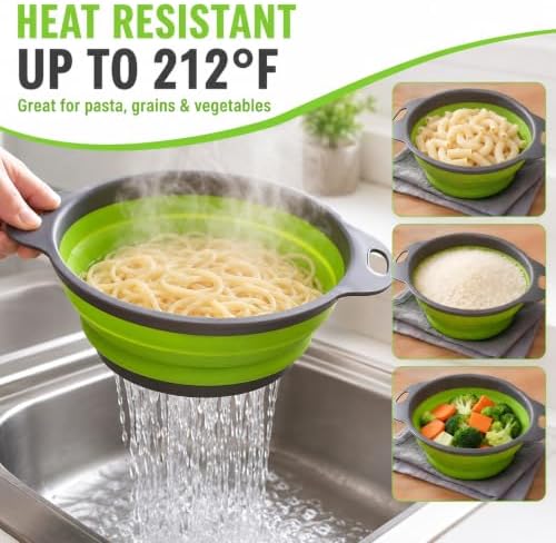 2-Piece Collapsible Colander Set, Large and Medium, Gray and Green