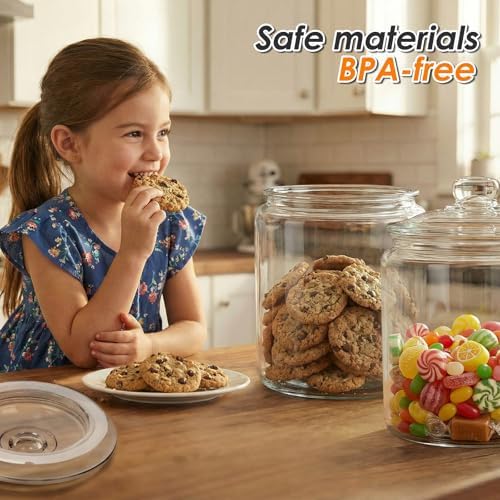 Masthome 1 Gallon Glass Cookie Jars Set of 2, Thick Clear Glass