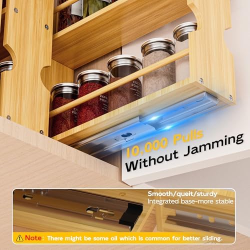 Jolitac Bamboo Pull Out Spice Rack for Cabinet, Slide Out Drawers