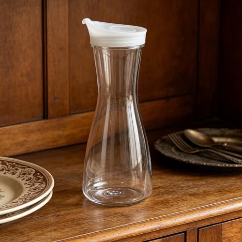 20 Oz Water Carafe with Flip Top Lid - Clear Plastic Pitcher for Iced