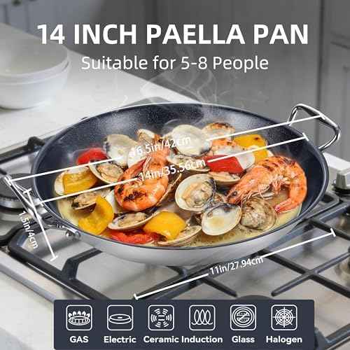 LOLYKITCH Nonstick Paella Pan with Lid | 14 Inch for Family of 5-8