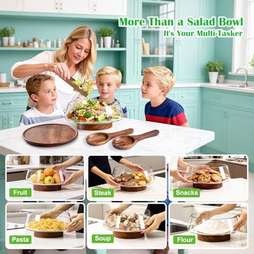 Extra Large Glass Salad Bowl with Lid Set, 5-Qt (160 fl oz)