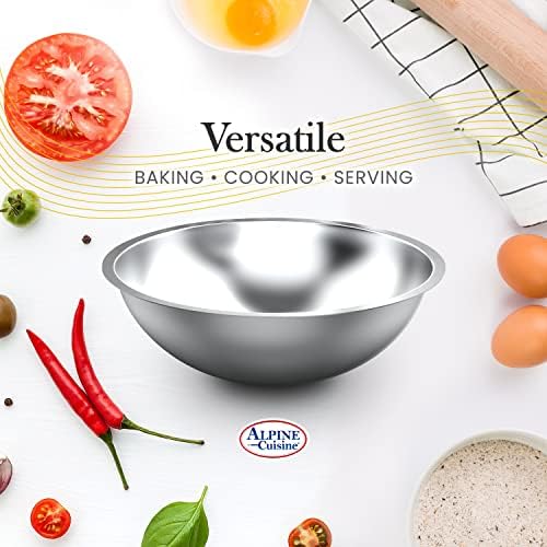 Alpine Cuisine 3-Quart Stainless Steel Kitchen Mixing Bowls, Salad