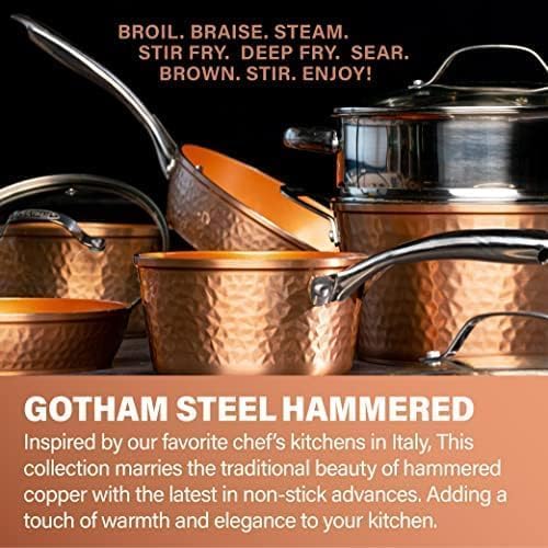Gotham Steel Hammered 15 Pc Ceramic Cookware Set Nonstick, Induction Pots and - Image 6