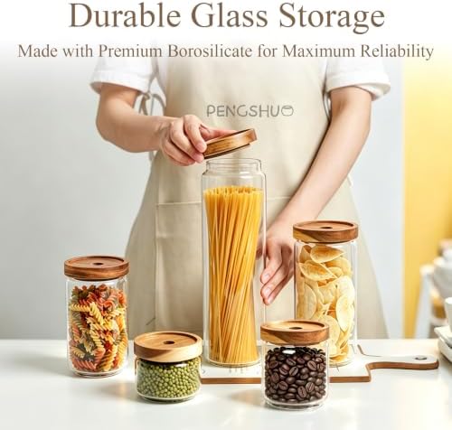 Glass Jars with Airtight Wood Lids - 57 OZ Large Tall Kitchen Pantry