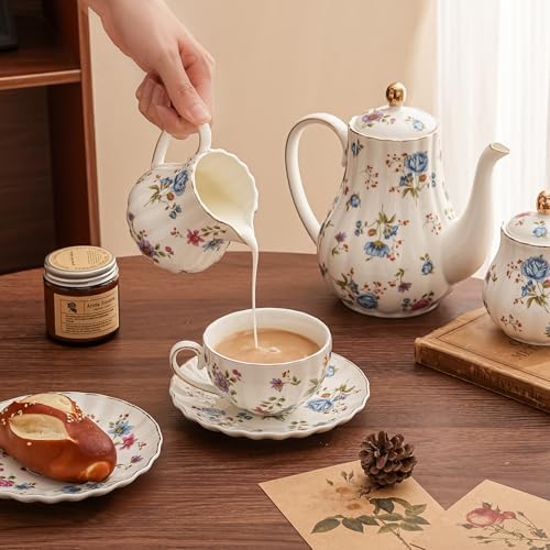 Ceramic Sugar and Creamer Set, 3 Piece Set with Cream Pitcher, Sugar