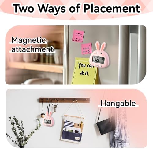 Cute Digital Desk Timer, Magnetic LCD Alarm Clock with Stand
