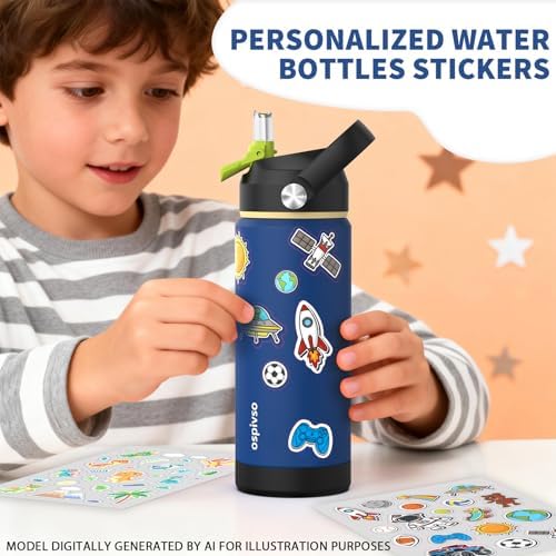 Kids Blue Water Bottle for School,Boys 18 oz Insulated Stainless Steel