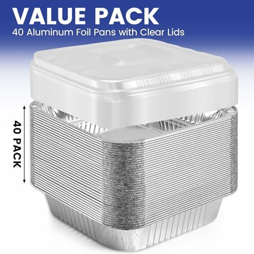 40 Pack 8x8 Aluminum Foil Pans with Lids - Square Baking Cake Pans