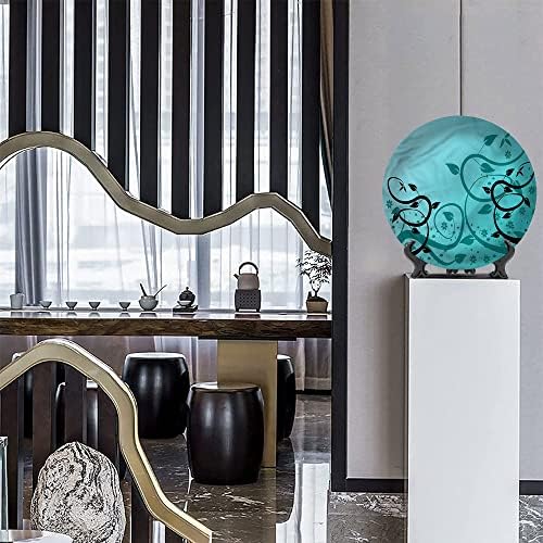 XISUNYA 8 Inch Teal Ceramic Decorative Plate,Winding Tendrils Leaves