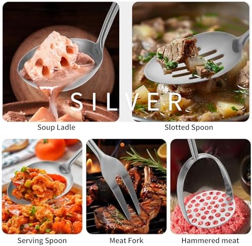 304 Stainlss Steel Kitchen Utensils Set, 12 Pcs Long Metal Cooking