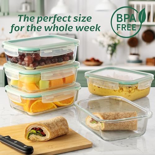 Fusion Gourmet - 8 Pack 35 oz Glass Containers - Airtight, Microwave