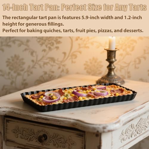 Rectangle Tart Pan with Removable Bottom, 14-Inch Quiche Pans Carbon