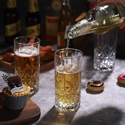 Uiifan Set of 12 Tall Highball Crystal Glasses 12 oz, Stylish Style