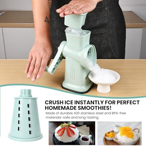 Rotary Cheese Grater, Hand Crank, 6 Stainless Steel Blades