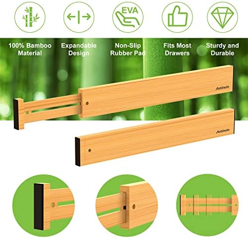 ANTOWIN Bamboo Drawer Dividers, Expandable Drawer Separators Splitter