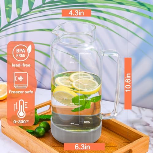 Aofmee 68oz Glass Pitcher with Lid and Handle for Fridge, Grey