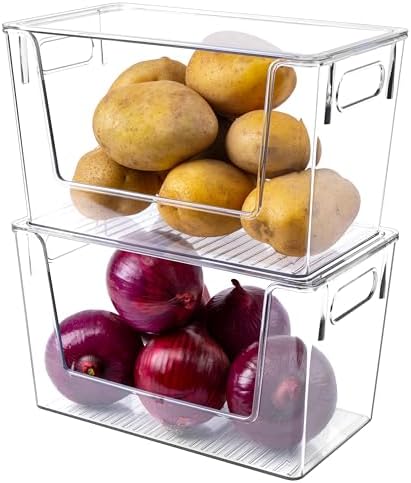 2 Pack Stackable Storage Bins with Open Front, Clear