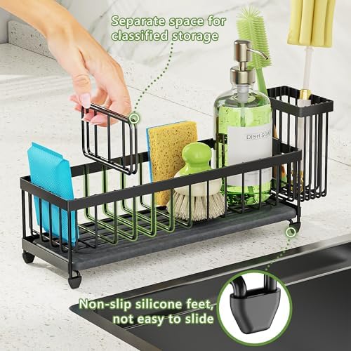 Sink Caddy Organizer with Drying Stone, Black