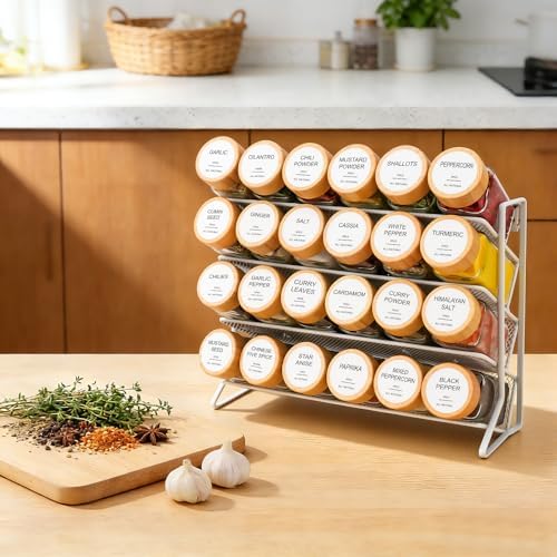 Spice Rack Organizer with Spice Jars & Labels for Countertop & Cabinet